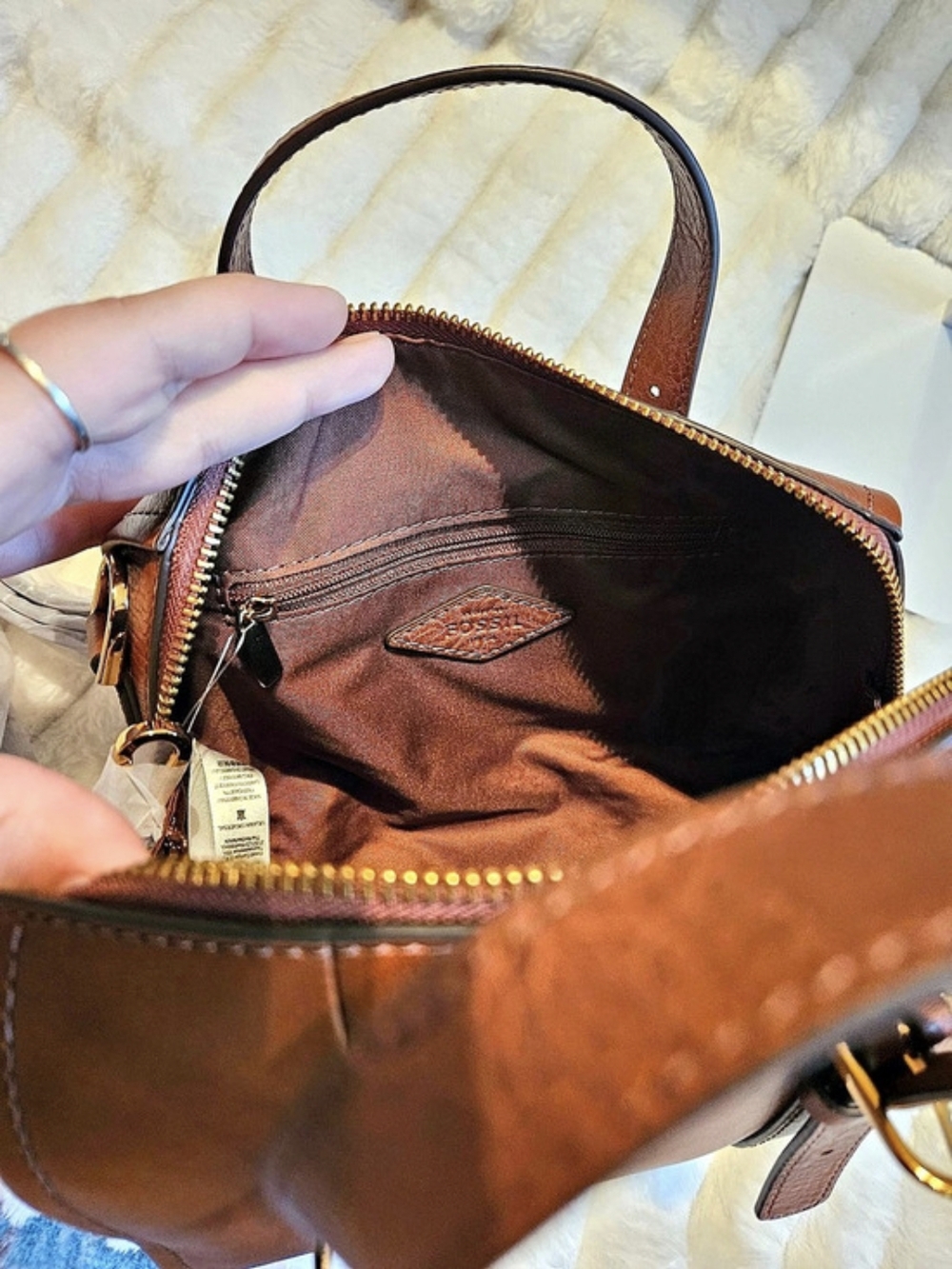 New!Fossil✨️Carlie Mini Satchel Brown - Picture 9 of 13